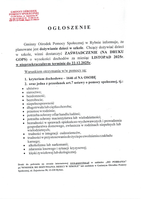 INFORMACJA DOTYCZĄCA DOŻYWIANIA